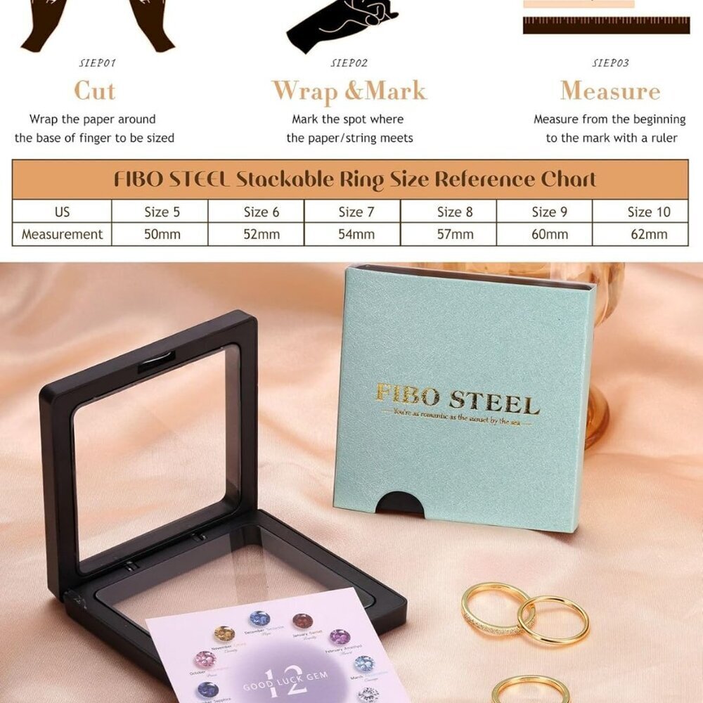 Gold Stackable Birthstone Rings for Women - 18K Gold Filled Non Tarnish Dainty G - Picture 7 of 7